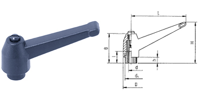 A01 plastic adjustable clamping lever with threaded steel bushing