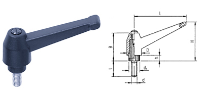 A02 plastic adjustable clamping lever with threaded bolts made of steel