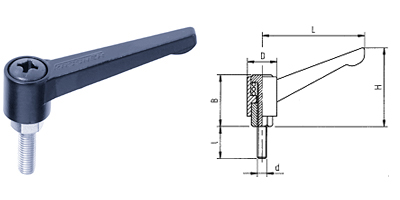 A04 KASSNER-Hebel verstellbar Form A, aus Zinkdruckguss, Schraube aus Stahl