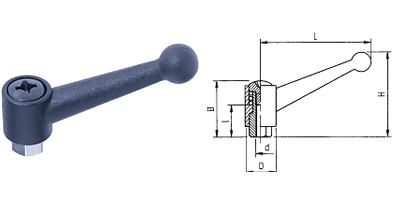 A05 KASSNER-Hebel verstellbar Form B, aus Zinkdruckguss, Gewindebüchse aus Stahl