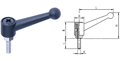 A06 KASSNER-Hebel verstellbar Form B, aus Zinkdruckguss, Schraube aus Stahl