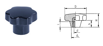 C03 Sterngriff, aus Duroplast schwarz, Gewindebüchse aus Messing