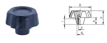 C05 Sterngriff, aus Thermoplast schwarz, Gewindebüchse aus Messing