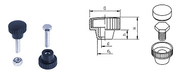 D06 combination knurled knobs for the self-assembly of 6Kt screws