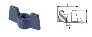 E03 Flügelmutter, aus Thermoplast schwarz, mit verzinkter Gewindebüchse