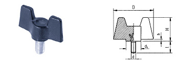 E04 Flügelschraube, aus Thermoplast schwarz, mit verzinktem Gewindebolzen