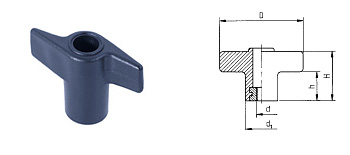 E06 Flügelmutter, aus Thermoplast schwarz, mit verzinkter Gewindebüchse