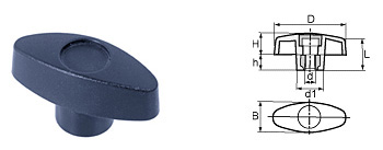 E10 Flügelmutter oval, aus Thermoplast schwarz, Gewindebüchse Stahl verzinkt