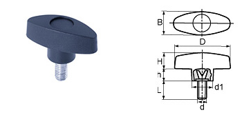 E11 Flügelschraube oval, aus Thermoplast schwarz, Gewindebüchse Stahl verzinkt