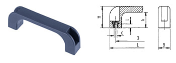 G02 bow handle made of black thermoplastic, threaded bushing made of steel