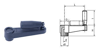 I03 Handkurbel mit Klappgriff, aus Thermoplast schwarz, Nabe aus Stahl