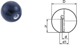 B02 Maniglia a sfera DIN 319 tipo E in termoindurente, con boccola in ottone