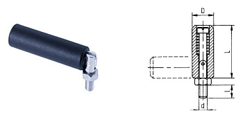 F04 fold handle rotatable made of black thermoplastic, with galvanized threaded bolt
